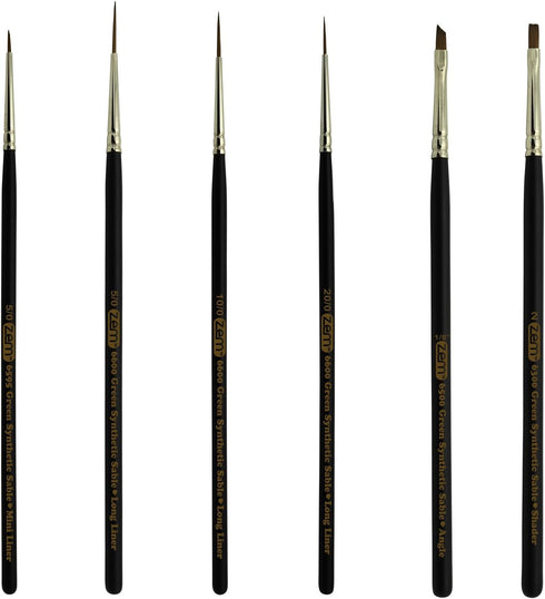 ZEM Brush Synthetic Sable Detail Brush Set Sizes Long Liners 20/0,10/0,5/0 Mini Liner 5/0, Angle 1/8", Shader 2...