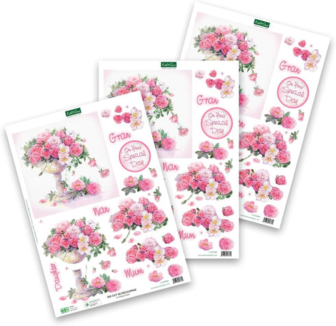 Katy Sue Designs Soft Pinks & Purples 3D Die Cut Decoupage Collection for Card Making Supplies. Contains 12 Sheets of Katy Sue Die Cut Decoupage F...