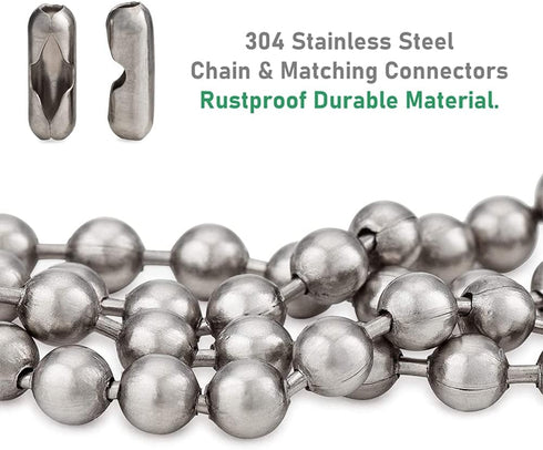 Wayilea Ball Bead Chain 52 Feet, Stainless Steel Ball Chains with 100 Pieces Matching Connectors Clasps, DIY Necklace Making Craft Dog Tag Key Cha...