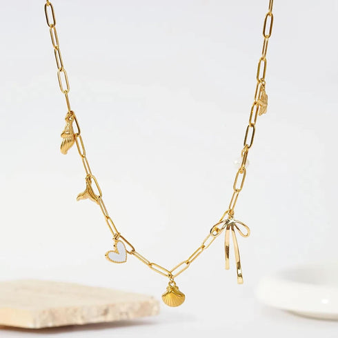 Charm Necklace for Women Shell Necklace 14K Gold Plated Starfish Pearl Heart Pendant Summer Beach Necklace Ocean Jewelry Gifts...