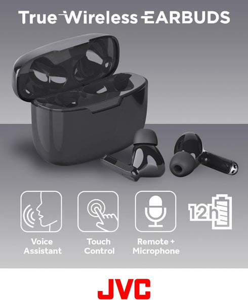 JVC Ultra Compact True Wireless Earbuds Headphones, Total 12 Hour Battery Life, Sound with 13mm Driver, USB-C Connection - HAB5TB (Black)......