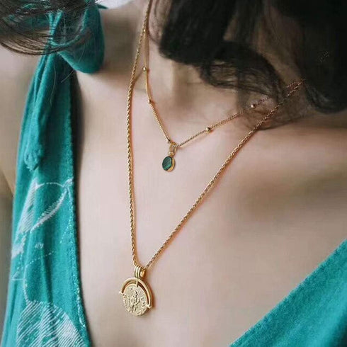 Mints 18K Golad Plated Malachite Pendant Necklace Sterling Silver with CZ Fine Jewelry for Women...