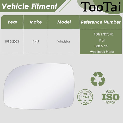 Driver Side Replacement Mirror Glass - compatible with Ford vehicles - Windstar 1995-2003 - Non-heated, without backing plate, LH...