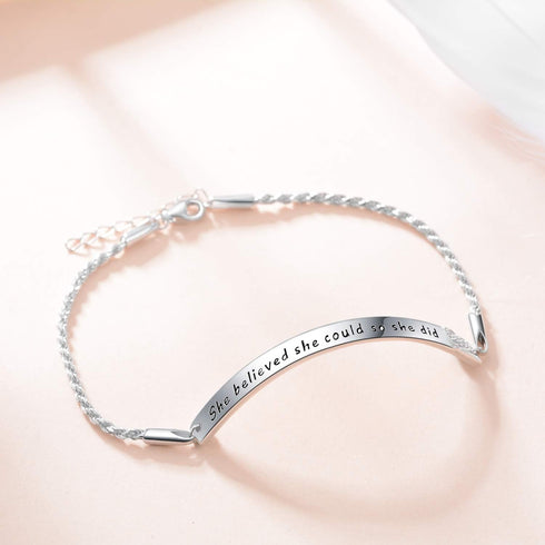 Sterling Silver Engraved Inspirational Adjustable Bracelet Graduation Gift for Her, Women Bracelets...