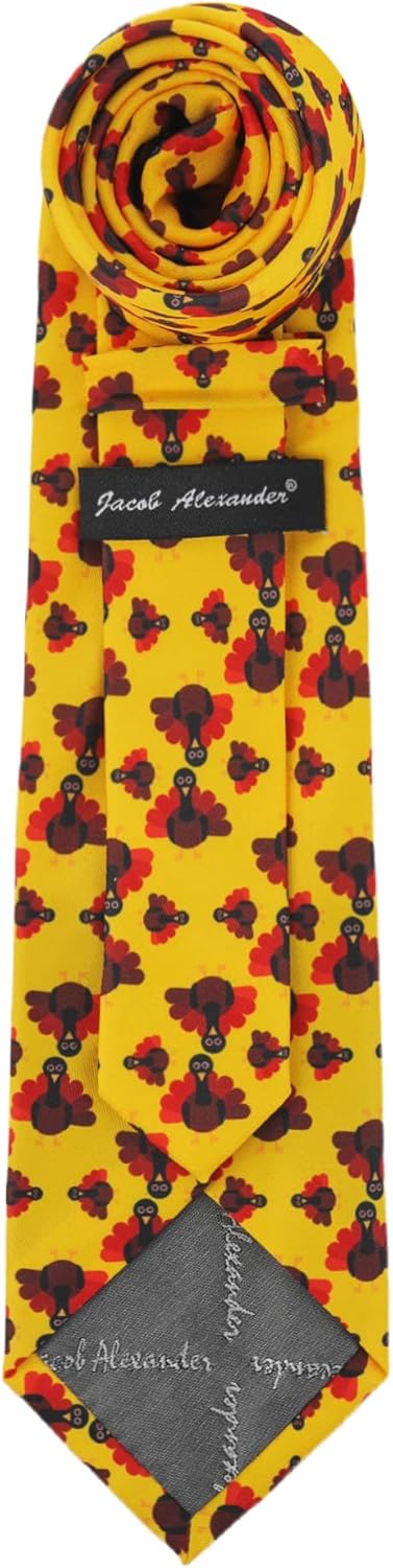 Jacob Alexander Men's Turkey Happy Thanksgiving Regular Neck Tie - Yellow Brown...