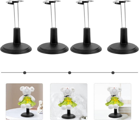 PATKAW Doll Stand, 4 Pcs 5.9 Inch Portable Doll Stands Teddy Bear Stand Doll Display Case for Storage and Organization of Childrens Dolls - Black...