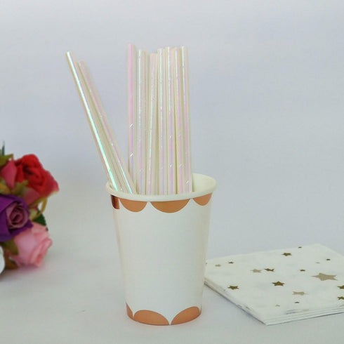 Foil Iridescent Pink Pearl Cocktail Paper Straws, Disposable 7.75 Inches, Pack of 100...