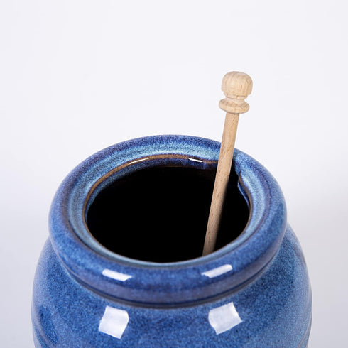 Cutiset Ceramic Honey Pot with Lid and Dipper, 20oz rustic Honey Jar (Blue)...