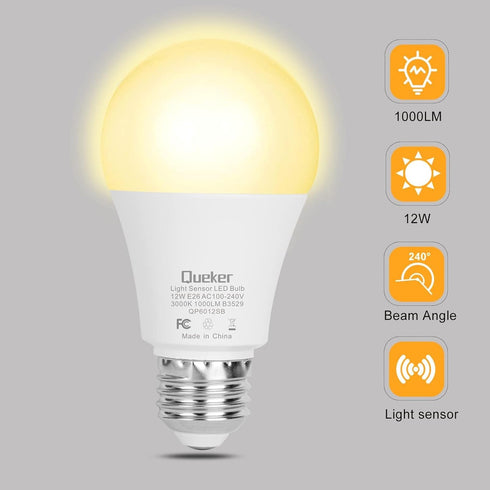 Dusk to Dawn Light Bulbs Outdoor 6 Pack, 3000K Warm White Light Sensor Bulbs 12W (100 Watt Equivalent) Auto On Off Photocell Sensor, E26 A19 1000L...
