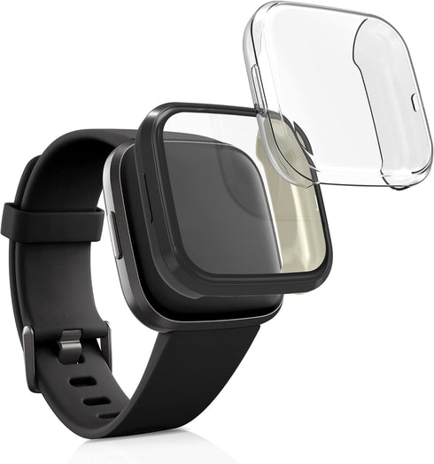 kwmobile Case Compatible with Fitbit Versa 2 Case - 2X TPU Silicone Fitness Tracker Cover - Black/Transparent...