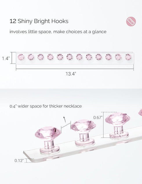 Acrylic Necklaces Holder Wall Mounted Necklace Hangers Hanging Jewelry Organizer with 12 Hooks, Clear Jewelry Hangers for Necklace Organizer for G...