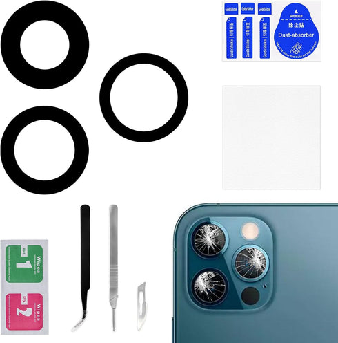 for iPhone 12 Pro OEM Rear Camera Lens Replacement with Dual-Sided Adhesive for iPhone 12PRO Back Camera Glass Lens with Fix Tool Repair Kit Tweez...