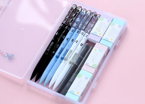 Clear Flower Top Style 0.7mm Mechanical Pencils Set, 6pcs Mechanical Pencils and 80pcs 0.7mm Refill and 4pcs Eraser for School Writing, Drafting G...
