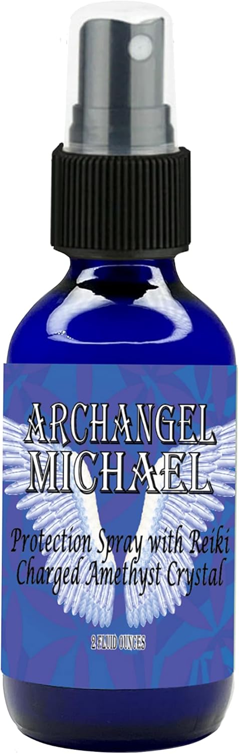 Archangel Michael Sacred Spray with Reiki Charged Amethyst Crystal (2 oz) - High Frequency Essential Oil Blend Includes Palo Santo, Angelica & Blu...