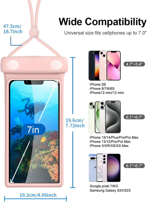 wellhouse Universal Waterproof Phone Pouch, Waterproof Phone Case Compatible for iPhone15 14 13 Pro Max XS Plus Samsung Galaxy S22 Cellphone Up to...