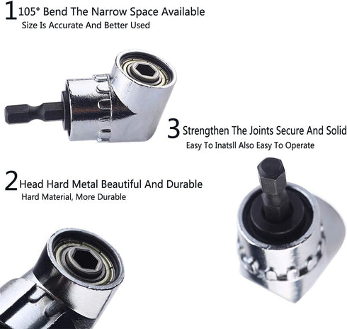 Right Angle Drill Adaptor Impact Drill Bit Extension 4-in-1 Impact Grade Socket Adapter Set Cr-V 1/4" 3/8" 1/2" Angle Drill Attachment Tools for H...