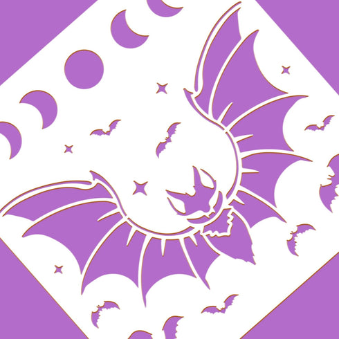 BENECREAT 12x12inch Bat Plastic Cutouts Painting Template, Moon Phase Pattern Halloween Decoration Stencils for Art Spraying, DIY Mould Decor, Woo...