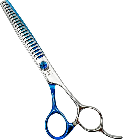 Blue & Silver Chunker Dog Grooming Scissors with Decorative Imitation Diamond Sharp and Durable 7.0'' 9CR Stainless Steel Pet Cat Trimming Shears ...
