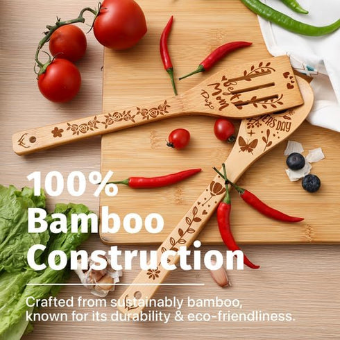 Premium Mother’s Day Bamboo wooden spoons for cooking - ideal wooden cooking utensils set Gifts For mom From Daughter - Wood Spoons for Cooking - ...