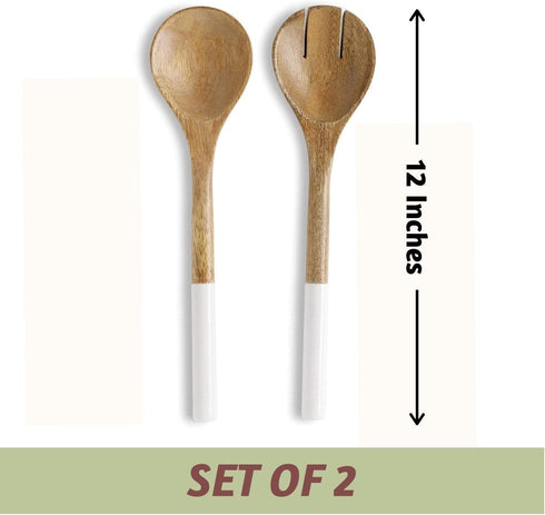 Folkulture Salad Servers or Salad Tongs, Wooden Utensils for Serving Salad, 12-inch Spoon and Fork Set, Mango Wood, White...