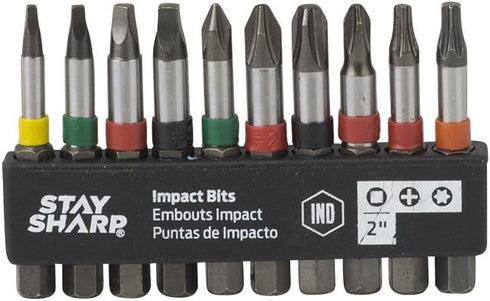 98096 2" Sq#0,1,2,3; Ph #1,2,3,2Dry; T15-20 Impact Bit Clip (10 Pack) Industrial Screwdriver Bit - Recyclable,...