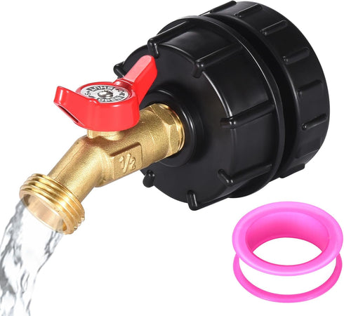 IBC Tote Adapter, for 2.44" Fine Threads to1/2, 275-330 Gallon IBC Tote Tank Adapter,Brass Hose Faucet Valve Tool with Ball Valve for Garden Hose ...