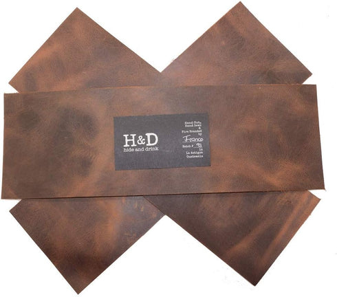 Hide & Drink, Rustic Leather Rectangles (4 x 12 in.) 3 Piece Set for Crafts/Tooling/Hobby Workshop, Heavy Weight (1.6-1.8mm Thick) :: Bourbon Brow...