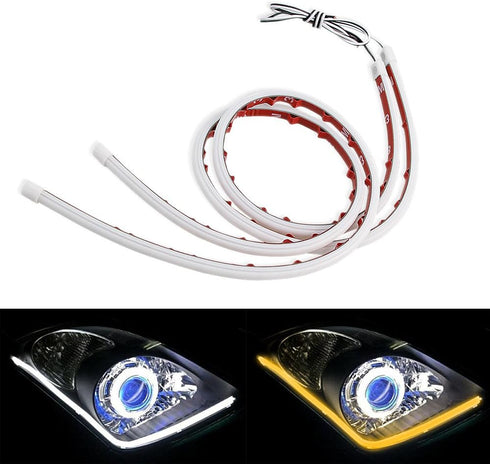 LEADTOPS Show Glow 2X 23inch Dual Color White-Amber Switchback Headlight LED Tube Strip Light DRL Daytime Running Light & Turn Signal Lamp for Car...