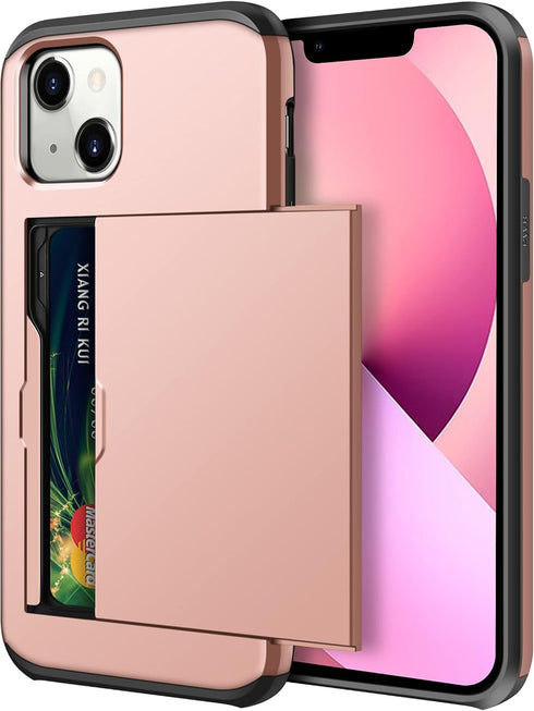 SAMONPOW Compatible with iPhone 13 Case with Card Holder Dual Layer Hybrid Wallet Case Heavy Duty Protection Shockproof 13 Case for Women Men Anti...