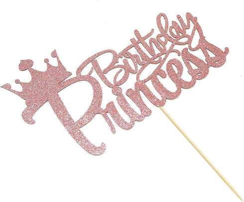 PALASASA Princess Birthday Party Cake Topper - Crown Girl Theme Baby Shower Birthday Party Cake Decoration Supplies (Rose gold)...