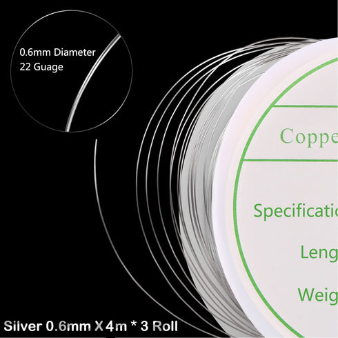3 Pack Jewelry Wire Craft Wire 22 Gauge Tarnish Resistant Jewelry Beading Wire Copper Beading Wire for Jewelry Making Supplies and Crafting, 0.6mm...