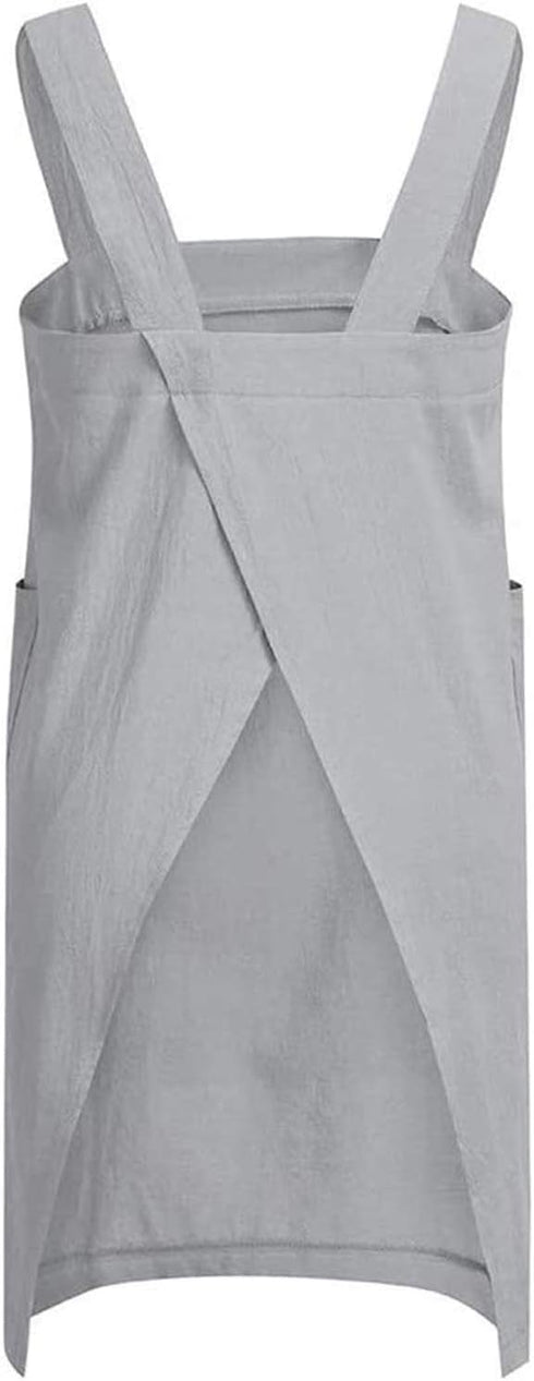 YESDOO Linen Apron Cross Back Apron for Women with Pockets Pinafore Dress for Baking Cooking, Grey, Small...