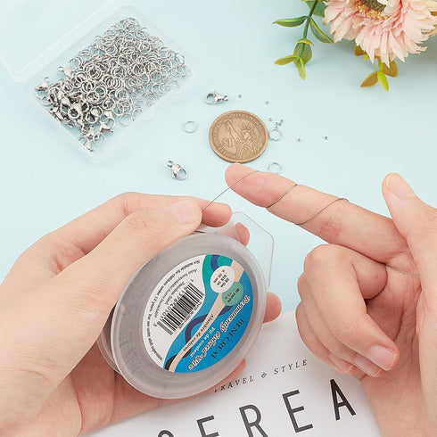BENECREAT 240-Feet 0.015inch/0.38mm Stainless Steel 7-Strand Beading Wire with 200pcs Jump Rings, 50pcs Crimp Beads and 30pcs Lobster Claw Clasps ...