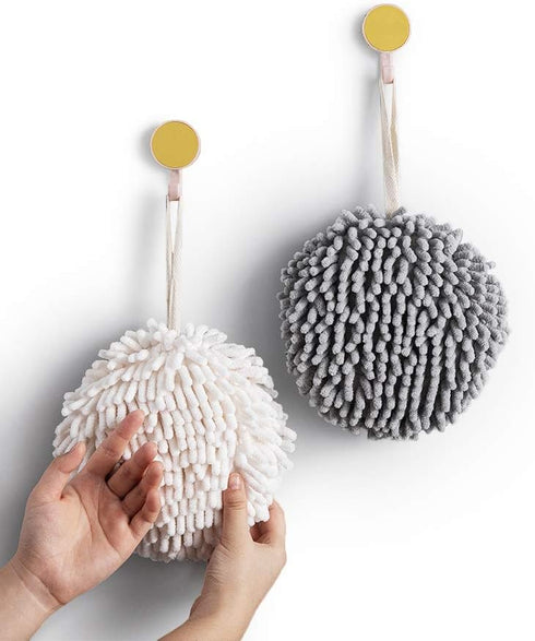 Sophie & Panda Fuzzy Ball Towel (Set of 2) White and Gray - Dry Your Hand Instantly conveniently with This Creative Bath Towel Set Decorative Towe...