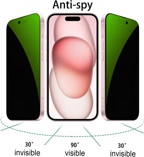 3 PCS Anti-Blue Privacy Tempered Glass for iPhone 15 Plus Anti-Spy Screen Protector Anti-Peeping Film 9H Hardness Anti-scratch 6.7 inch (Green)......