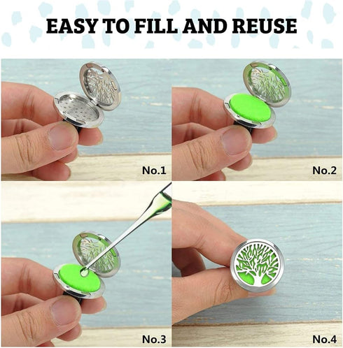 Wild Essentials Flower of Life Essential Oil Car Vent Diffuser, Stainless Steel Locket Pendant With 12 Color Refill Pads, Customizable Color Chang...