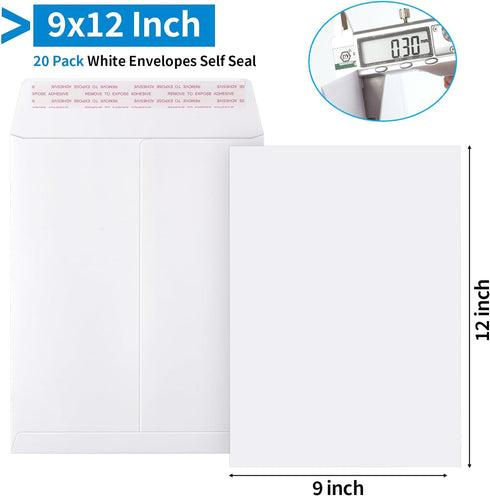 20 Pack Catalog Envelopes Self Seal, 9 x 12 Inches Catalog Mailing Envelopes, White Manila Envelopes for Mailing, Organize, Storage, Home, Office...