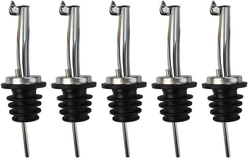 5 Pcs Wine Bottle Pourers, Stainless Steel Liquor Pour Spout Flip Top Wine Bottle Stoppers Speed Pourers Olive Oil Bottle Tapered Spout Bottle Pou...
