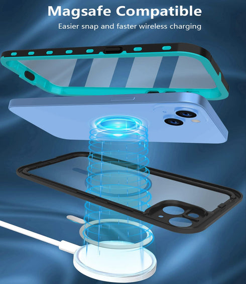 for iPhone 14 Plus Waterproof Case - Shockproof, Dustproof, Built-in Screen Protector, Magnetic Ring, 6.7" (Teal)...