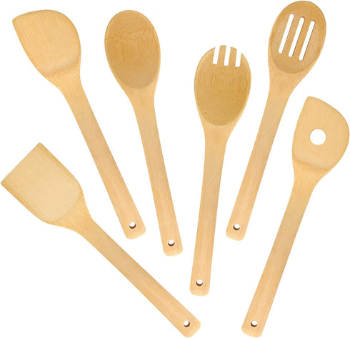 12? Wooden Spoons Spatulas for Cooking 6-Piece Bamboo Utensil Set, Wood Spatula Spoon Nonstick Kitchen Utensil Set....