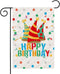 Happy Birthday Garden Flags 12" x 18" Gift Party Small Yard Signs Vertical Double Sided Readable Burlap Welcome Birthday Hat House Flags Poster Pa...