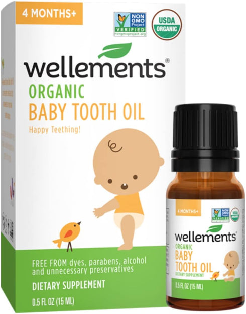 Wellements Organic Baby Tooth Oil | Soothing Massage Oil for Tiny Gums, Helps Make Teething Happy, Made with Safe and Effective Certified Organic ...