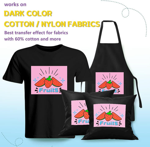 HTVRONT Printable Heat Transfer Vinyl for Dark Fabric - 6 Sheets 8.5"x11" Heat Transfer Paper for T Shirts...