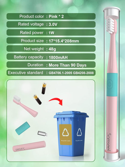 Pink*2Pcs, Travel Essentials Electric Toothbrush Lasting for 90 Days Sonic Electric Travel Size Toiletries Waterproof Portable Mini Design for Dai...