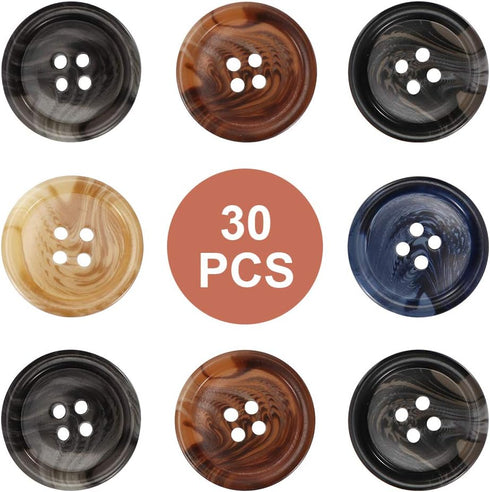 30 PCS Resin Sewing Buttons, 25mm/1 inch Round Bulk Buttons for Sewing, with 5 Matte Pattern Size 4 Holes, for Sewing DIY Crafts, Manual Button Pa...