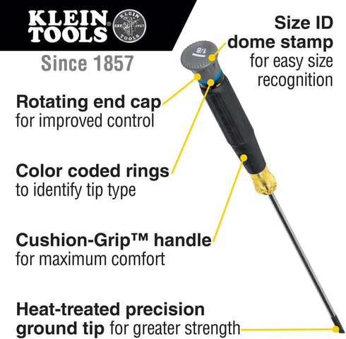 Klein Tools 85615 Mini Precision Screwdriver Set, 4-Piece Phillips and Slotted Set, Ideal for Electronics, Small Appliances, Terminal Blocks...