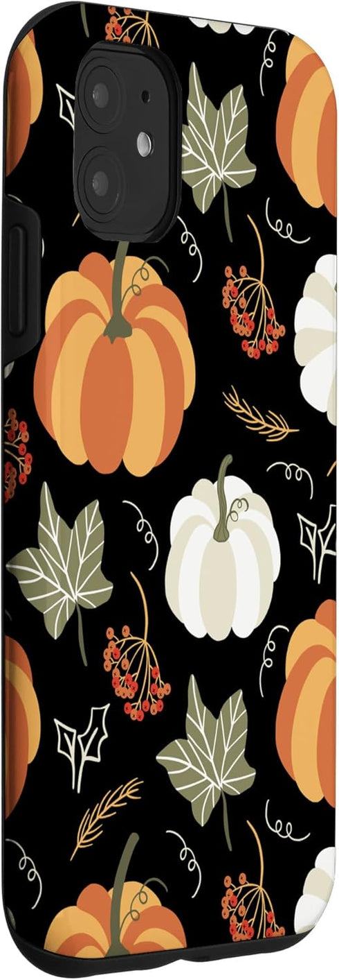 iPhone 11 Autumn falling leaves and pumpkin spice harvest happy fall Case...