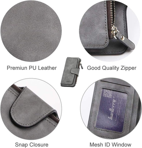 Women's Long Leather Wallet RFID Blocking Cash ID Credit Card Holder for Women Ladies Soft Clutch Wallet with Zipper Coin Pocket Fashion Purse (Da...