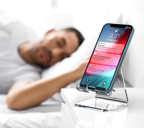 Crpich Acrylic Cell Phone Stand, Portable Phone Holder, Clear Phone Stand for Desk, Compatible with Phone15 14 13 Pro Max Mini 12 11 Plus SE, Swit...