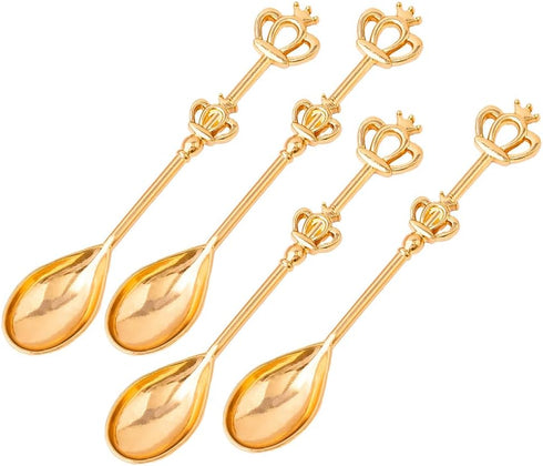 8 Pieces Golden Teaspoon Mini Gold Spoon with Crown Stainless Steel Coffee Cake Spoon Decorated Tea Spoons for Afternoon Tea Crown Spoon Party Fav...